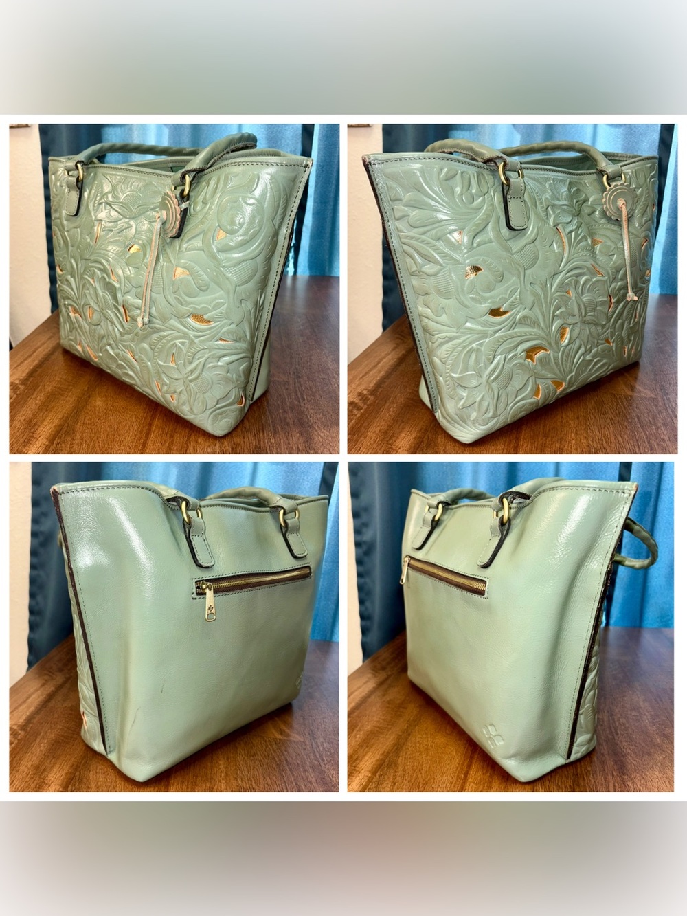 Patricia Nash GUC Adeline Tote Bag - Light Sage Green - Floral Tooled Leather - Picture 3 of 14